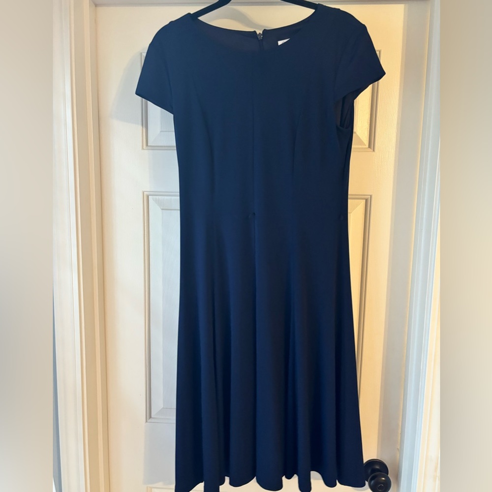 Navy Blue Cap Sleeve Midi Dress